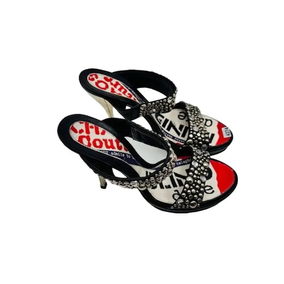 NWOB Versace Mules Heels Slip On Studded Double Strap Leather Multi Womens 37 - Picture 1 of 6